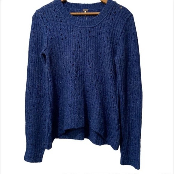 Free People Sweaters - Free People Womens Size S Cobalt Blue Pointelle Eyelet Knit Long Sleeve Sweater